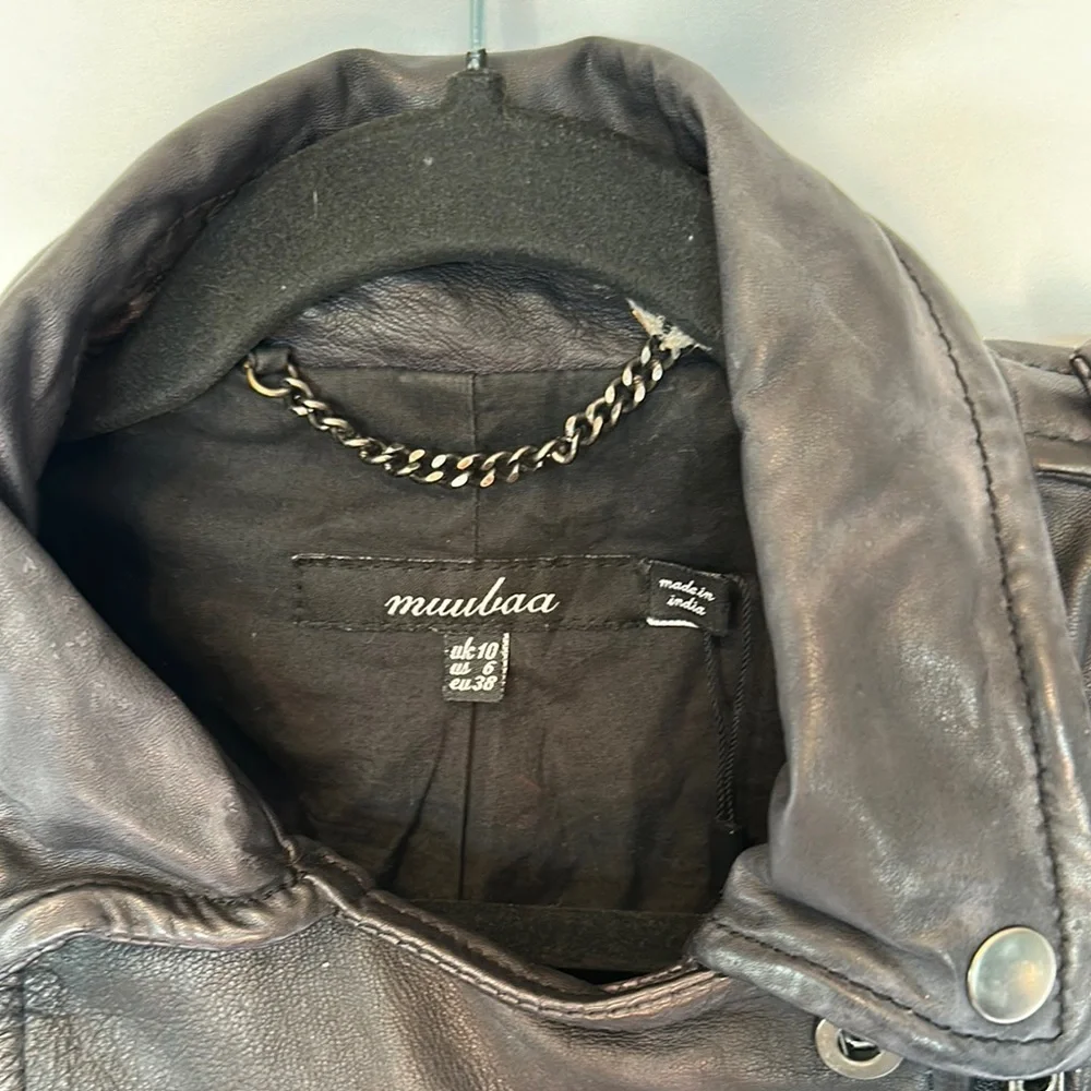 Muubaa Black Leather Biker Jacket - Picture 4 of 7